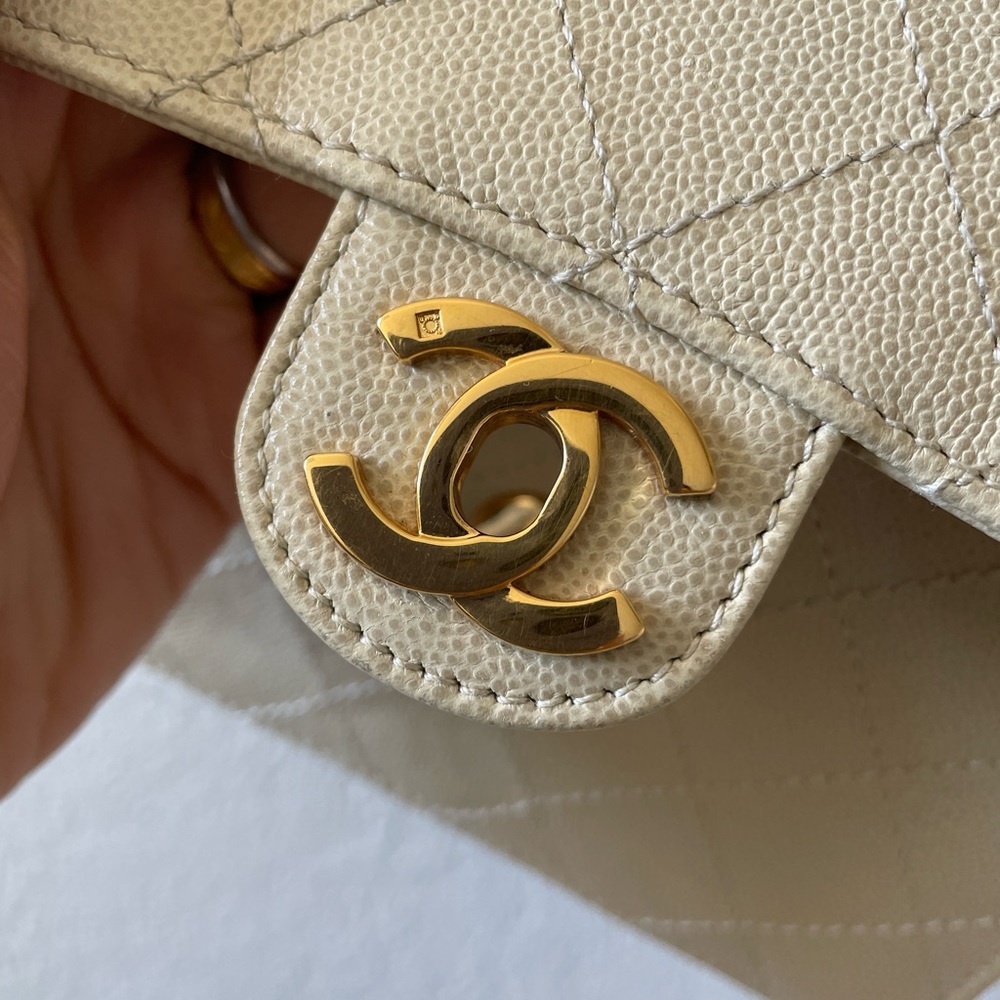 Chanel Vintage Caviar Beige Mini Square with 24K GHW - Picture 10 of 17